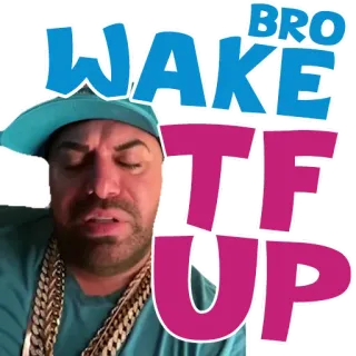 🙇‍♂️ 099bdc32 BRO WAKE TF UP 兄弟, 醒醒, 什么鬼, 烦躁, 梗, 搞笑, 男, 恼火 whatsapp sticker