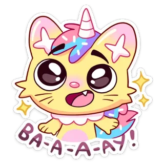 🤩 3429d0d8 BA-A-AAY! Katze, Einhorn, süß, kawaii, Sticker, Tier, Fantasy, Sterne telegram sticker