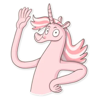 ✋ 95516623 jednorożec, kreskówka, naklejka, machający, różowy, magia telegram sticker