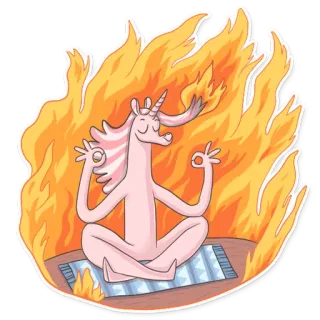 🔥 baf2b7e6 jednorożec, joga, medytacja, ogień, kreskówka, ilustracja, naklejka, zen telegram sticker