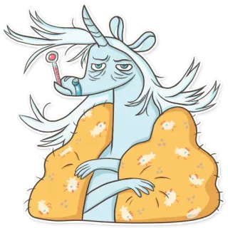 🤒 bd8ce9a7 chory, jednorożec, termometr, przeziębienie, grypa, kreskówka telegram sticker