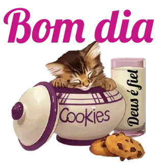 😊 40884365 Bom dia Deus é fiel Cookies bom dia, gato, biscoitos, leite, Deus é fiel, manhã, gatinho telegram sticker