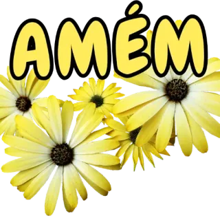 🙏 73211ce5 AMÉM flores, amém, amarelo, margaridas, fé, religião telegram sticker
