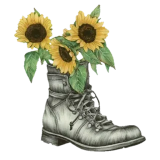🌹 d3e2d275 girassóis, bota, floral, vintage, natureza, flores, plantas, arte telegram sticker