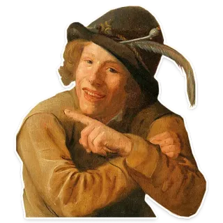 😁 59a97a69 картина, искусство, мужчина, исторический, шляпа, перо, указывает, жест telegram sticker