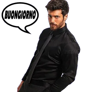 🛏 699f9d82 BUONGIORNO saluto, uomo, maglietta nera, italiano telegram sticker
