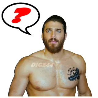 ❓ 99d2a3ea uomo, muscoloso, tatuaggio, domanda, pensieroso telegram sticker