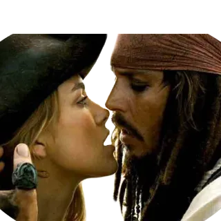 😘 6e49b4f0 Jack Sparrow Pirates of the Caribbean โจรสลัด, ภาพยนตร์, คู่รัก, จูบ, จอห์นนี เดปป์, เคียรา ไนต์ลีย์ telegram sticker