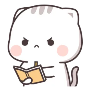 ☺️ 56abd8dc gato, desenho animado, animal, fofo, bravo, livro, lendo telegram sticker