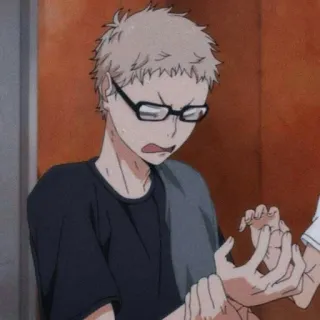 🌿 532a4595 Kei Tsukishima Haikyuu!! Anime, Haikyuu, Kei Tsukishima, Óculos, Chocado, Assustado, Cabelo loiro, Menino anime telegram sticker