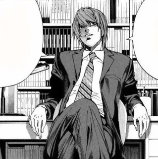 ✖️ 61a55e44 Light Yagami Death Note Anime, Manga, Death Note, Light Yagami, Postać, Poważny, Planowanie telegram sticker