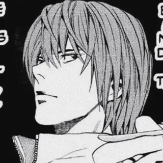 ✖️ 83b29206 Light Yagami Death Note Anime, Manga, Death Note, Light Yagami, Postać, Czarno-białe telegram sticker