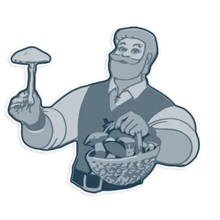 😙 c100cf0d mushroom, man, basket, fungi, forest, vintage, gardening telegram sticker