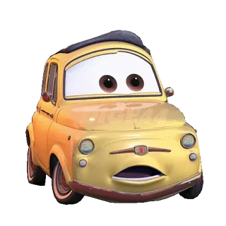 😮 c06cf849 Luigi Cars машина, мультфильм, желтый, фиат, итальянский, анимированный telegram sticker
