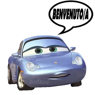 👆 df87e906 Sally Carrera Cars BENVENUTO/A дисней, пиксар, приветствие, итальянский, машина telegram sticker