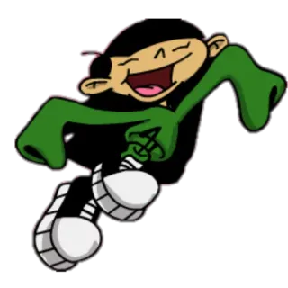 💃 0e5642ed Numbuh Four Codename: Kids Next Door kartun, karakter, tersenyum, bahagia, rambut hitam, sweater hijau telegram sticker