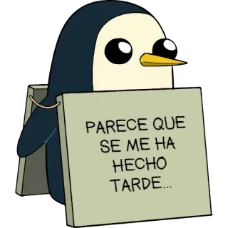 🙊 0f63274f Gunter Adventure Time PARECE QUE SE ME HA HECHO TARDE... pinguino, cartone animato, Adventure Time, Gunter, in ritardo, adesivo telegram sticker