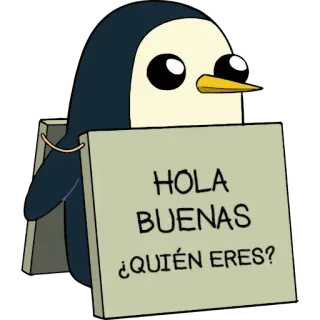 🤷‍♂ 352a44af HOLA BUENAS ¿QUIÉN ERES? pinguino, saluto, domanda, cartone animato, segno telegram sticker
