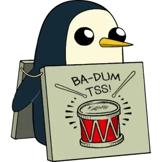 🥁 562b3e30 BA-DUM TSS! batteria, pinguino, cartone animato, umorismo, commedia, musica, barzelletta, effetto sonoro telegram sticker