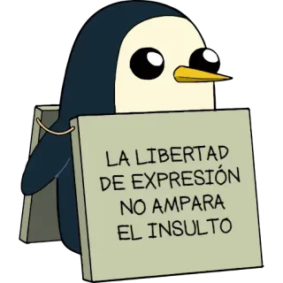 😡 b01c54a0 Gunter Adventure Time LA LIBERTAD
DE EXPRESIÓN
NO AMPARA
EL INSULTO pinguino, cartone animato, messaggio, libertà di parola, insulto, Adventure Time, Gunter telegram sticker