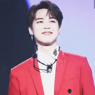 🔖 5064dbb5 Jimin Jimin, BTS, K-pop, cantor, terno vermelho, performer, música, ídolo telegram sticker