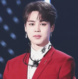 🔖 93bcb214 Jimin Jimin, BTS, K-Pop, Idol, Cantor, Artista, terno vermelho telegram sticker
