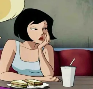 🧿 39ea1ce9 cartoon, woman, eating, sandwich, restaurant, 90s cartoon telegram sticker