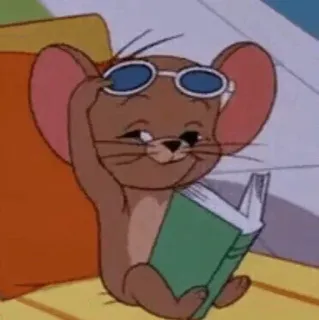 🧿 9bebb16a Jerry Tom and Jerry cartoon, mouse, sunglasses, reading, cute, funny telegram sticker