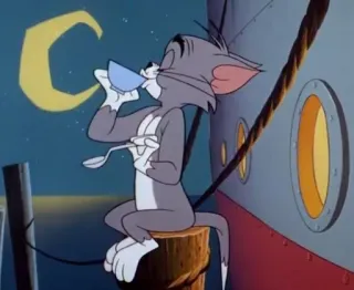 ☕ 6e2906e6 Tom Tom and Jerry cat, cartoon, drinking, moon, boat telegram sticker