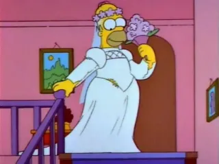 👰 81997cc4 Homer Simpson The Simpsons homer simpson, wedding dress, bouquet, cartoon character, the simpsons, funny, humor telegram sticker