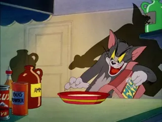 😈 8dddd760 Tom Cat Tom and Jerry MOLOTOV MOUSE TAIL cartoon, cat, mouse, molotov cocktail, ammunition, bug powder, joke telegram sticker