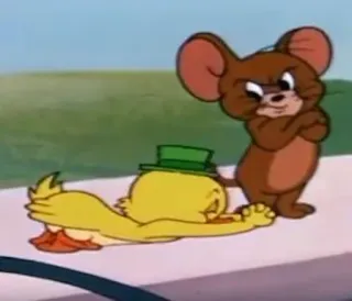 😔 ce33110e Jerry Mouse cartoon, animal, duckling, mouse, comedy, friendship telegram sticker