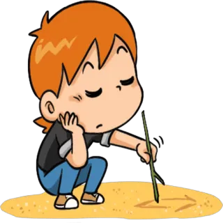 😞 aaf26e5e tekening, stok, zand, cartoon, kind, rood haar telegram sticker