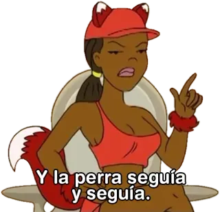 ☝ 7081aea1 Y la perra seguía y seguía. kobieta, kreskówka, postać, śmieszne, mem, wyraz whatsapp sticker