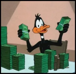 🍑 06da7f00 Daffy Duck Looney Tunes Kartun, Uang, Kekayaan, Bebek, Tunai whatsapp sticker