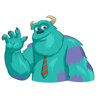 👋 47c76cde James P. 'Sulley' Sullivan Monsters, Inc. monster, biru, berbulu, dasi, kartun, salam, melambai telegram sticker