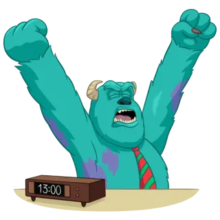 🥱 973d8a08 Sully Monsters, Inc. 13:00 Kartun, Animasi, Lelah, Monster, Jam alarm, Kantor telegram sticker