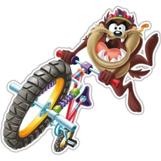 😜 284969d8 Taz Looney Tunes Taz, Diable de Tasmanie, Looney Tunes, Dessin animé, Vélo, Cyclisme, Warner Bros telegram sticker