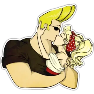 💏 47f6ec46 Johnny Bravo dessin animé, baiser, amour, blonde, lunettes de soleil telegram sticker