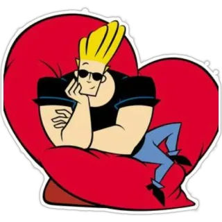 ❤ b270ce79 Johnny Bravo dessin animé, Johnny Bravo, personnage, assis, lunettes de soleil, cœur, détendu telegram sticker