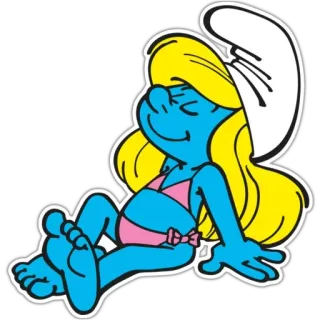 👙 ce6462cc Smurfette schtroumpf, dessin animé, symphonette, bikini, bain de soleil, relaxation telegram sticker