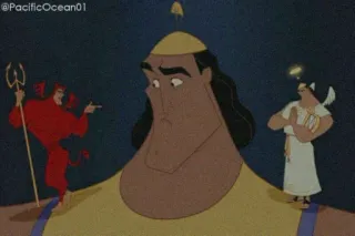 🤔 0b6913e5 Kuzco The Emperor's New Groove engel, duivel, schouderengel, schouderduivel, moreel dilemma, cartoon telegram sticker