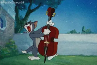 💃 52474e69 Tom Cat Tom and Jerry cartoon, kat, muziek, contrabas, humor, animatie telegram sticker