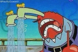 😭 63157e39 Mr. Krabs SpongeBob SquarePants Meneer Krabs, Spongebob, Nickelodeon, Cartoon, Meme, Water, Kraan telegram sticker