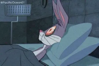 😴 6b193512 Bugs Bunny Cartoon, Ziek, Moe, Uitgeput, Bed, Ziekenhuis, Grappig, Bugs Bunny telegram sticker
