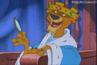 😄 8dc93762 Prince John Robin Hood cartoon, leeuw, prins, spiegel, kroon, koninklijk telegram sticker