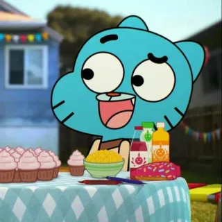 ❤️ 1fbb970a Gumball Watterson The Amazing World of Gumball カートゥーン, Gumball, パーティー, 食べ物, テーブル, デザート, カップケーキ, アニメ telegram sticker
