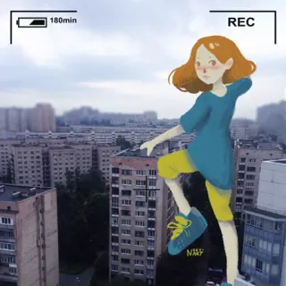 😁 18b0049d REC 옥상, 소녀, 카메라, 도시, 도시 whatsapp sticker