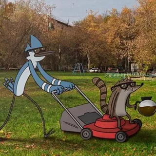 😄 4d5e7684 Mordecai and Rigby Regular Show 만화, 유머, 애니메이션, 잔디깎이, 선글라스, 웃긴 whatsapp sticker