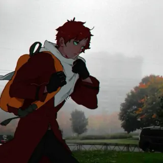 😁 4dcbc6ea 애니메이션, 만화, 캐릭터, 빨간 머리, 배낭, 달리기 whatsapp sticker